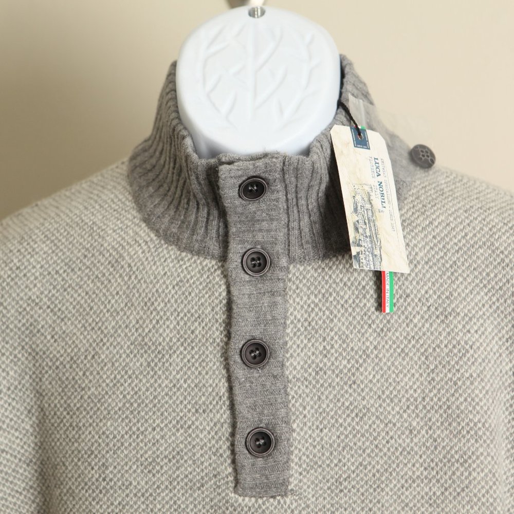 Luca Nobili Men's gray wool blend button front Sweater Large L